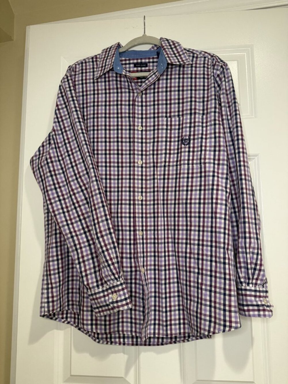 Chaps Easy Care Purple Plaid Button-Up Shirt Men's L